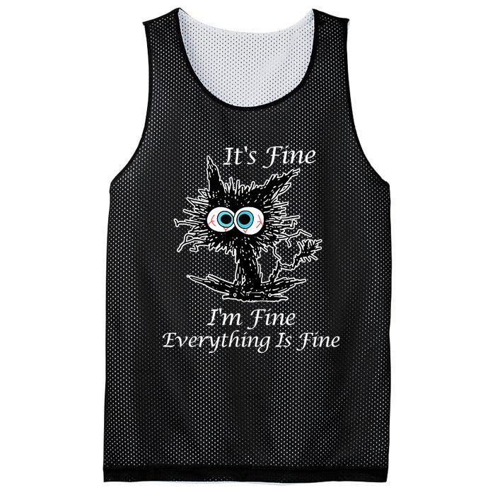 It's Fine I'm Fine Everything Is Fine Funny Cat Mesh Reversible Basketball Jersey Tank