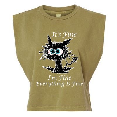 It's Fine I'm Fine Everything Is Fine Funny Cat Garment-Dyed Women's Muscle Tee