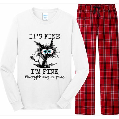 Its Fine Im Fine Everything Is Fine Funny Cat Long Sleeve Pajama Set