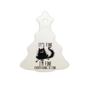 It's Fine I'm Fine Everything Is Fine Funny Black Cat Ceramic Tree Ornament