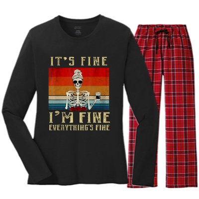 Its Fine Im Fine Everything Is Fine Funny Women Women's Long Sleeve Flannel Pajama Set 