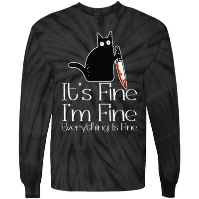 Its Fine Im Fine Everythings Fine Halloween Costume Cat Tie-Dye Long Sleeve Shirt