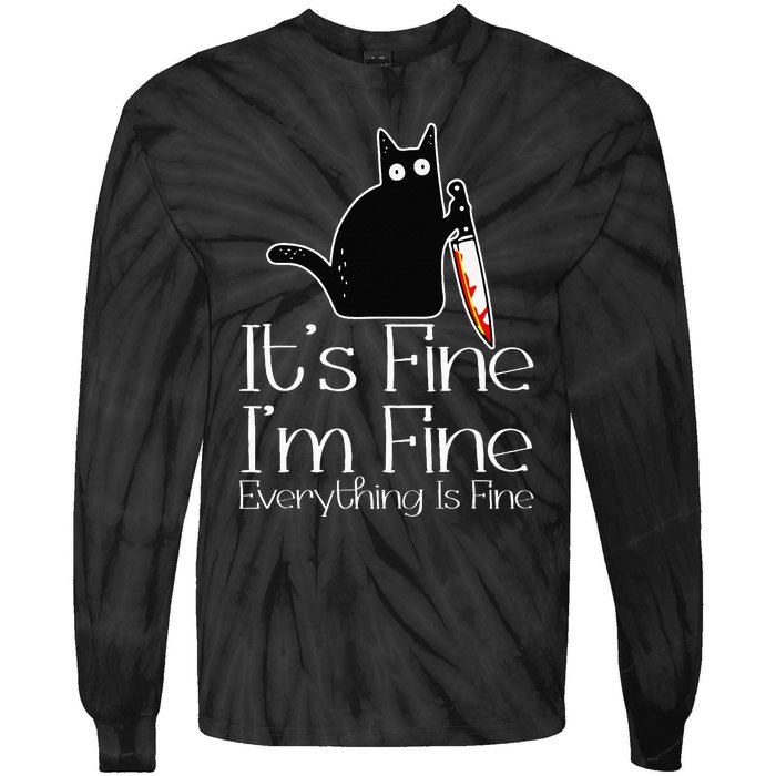 Its Fine Im Fine Everythings Fine Halloween Costume Cat Tie-Dye Long Sleeve Shirt