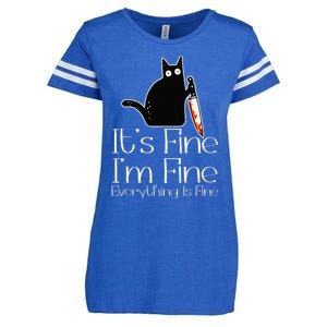 Its Fine Im Fine Everythings Fine Halloween Costume Cat Enza Ladies Jersey Football T-Shirt