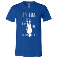 ItS Fine IM Fine Everything Is Fine Freakedout Cat Funny Gift V-Neck T-Shirt