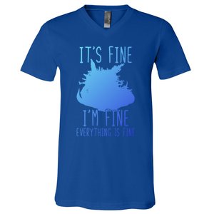 ItS Fine IM Fine Everything Is Fine Funny Cat Funny Gift V-Neck T-Shirt