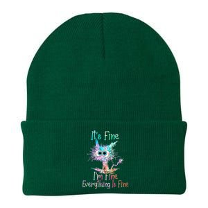 Its Fine Im Fine Everything Is Fine Tie Dye Cat Knit Cap Winter Beanie