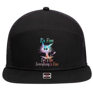 Its Fine Im Fine Everything Is Fine Tie Dye Cat 7 Panel Mesh Trucker Snapback Hat