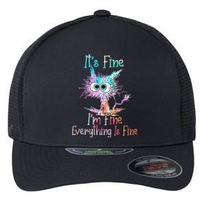 Its Fine Im Fine Everything Is Fine Tie Dye Cat Flexfit Unipanel Trucker Cap