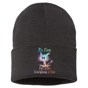 Its Fine Im Fine Everything Is Fine Tie Dye Cat Sustainable Knit Beanie