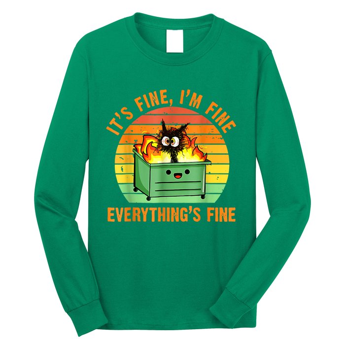 It's Fine I'm Fine Everything Is Fine Retro Dumpster Fire Long Sleeve Shirt