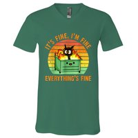 It's Fine I'm Fine Everything Is Fine Retro Dumpster Fire V-Neck T-Shirt