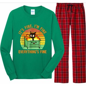 It's Fine I'm Fine Everything Is Fine Retro Dumpster Fire Long Sleeve Pajama Set