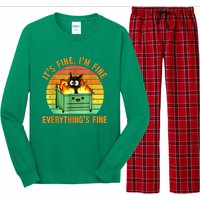 It's Fine I'm Fine Everything Is Fine Retro Dumpster Fire Long Sleeve Pajama Set