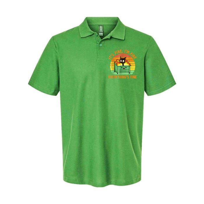 It's Fine I'm Fine Everything Is Fine Retro Dumpster Fire Softstyle Adult Sport Polo