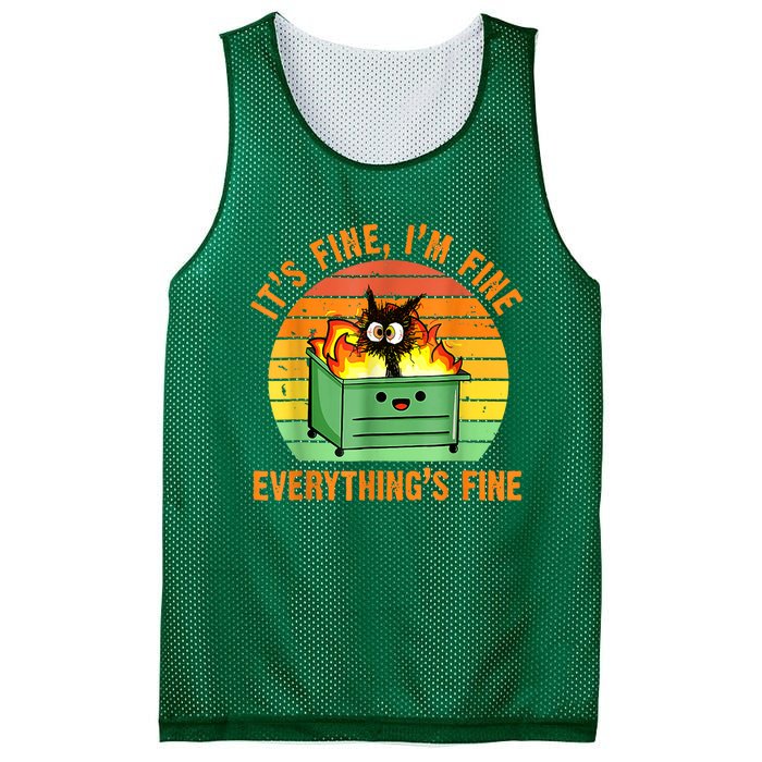 It's Fine I'm Fine Everything Is Fine Retro Dumpster Fire Mesh Reversible Basketball Jersey Tank