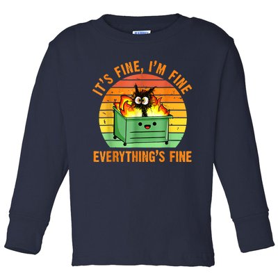 It's Fine I'm Fine Everything Is Fine Retro Dumpster Fire Toddler Long Sleeve Shirt