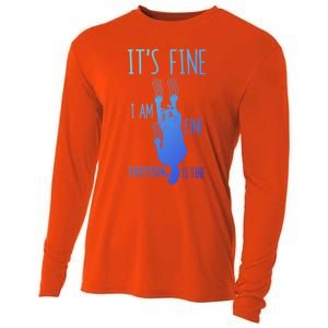 ItS Fine IM Fine Everything Is Fine Scratching Cat Funny Gift Cooling Performance Long Sleeve Crew