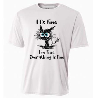 It's Fine I'm Fine Everything Is Fine Funny Black Cat Women Cooling Performance Crew T-Shirt