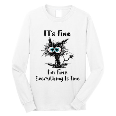 It's Fine I'm Fine Everything Is Fine Funny Black Cat Women Long Sleeve Shirt