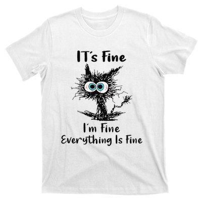 It's Fine I'm Fine Everything Is Fine Funny Black Cat Women T-Shirt