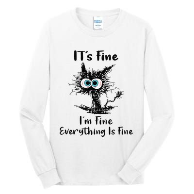 It's Fine I'm Fine Everything Is Fine Funny Black Cat Women Tall Long Sleeve T-Shirt