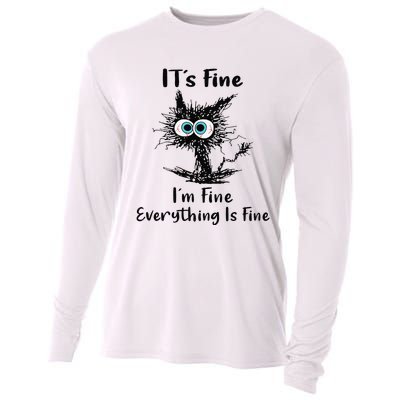 It's Fine I'm Fine Everything Is Fine Funny Black Cat Women Cooling Performance Long Sleeve Crew