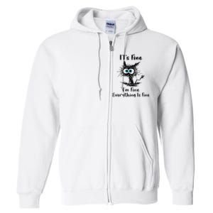 It's Fine I'm Fine Everything Is Fine Funny Black Cat Women Full Zip Hoodie