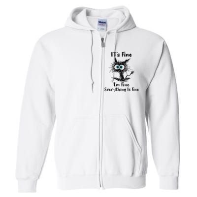 It's Fine I'm Fine Everything Is Fine Funny Black Cat Women Full Zip Hoodie