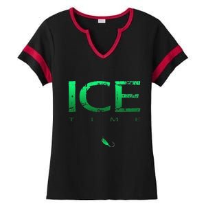 Ice Fishing - Ice Time with Ice Jig - Ice Fisherman Ladies Halftime Notch Neck Tee