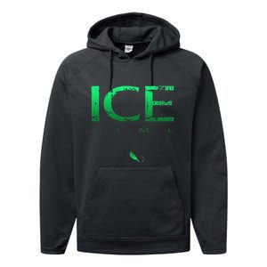 Ice Fishing - Ice Time with Ice Jig - Ice Fisherman Performance Fleece Hoodie