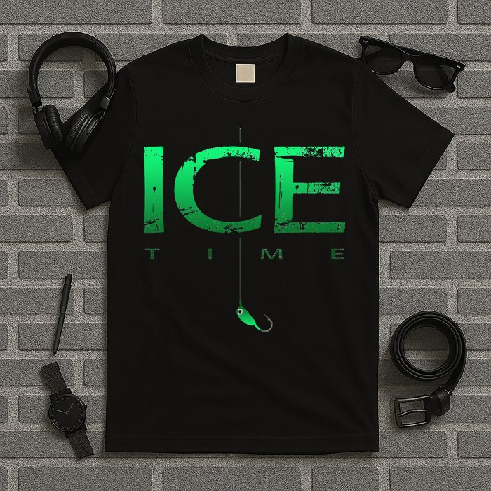 Ice Fishing - Ice Time with Ice Jig - Ice Fisherman T-Shirt