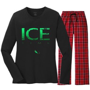 Ice Fishing - Ice Time with Ice Jig - Ice Fisherman Women's Long Sleeve Flannel Pajama Set 