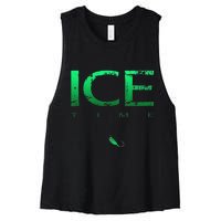 Ice Fishing - Ice Time with Ice Jig - Ice Fisherman Women's Racerback Cropped Tank