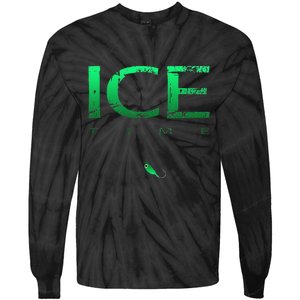 Ice Fishing - Ice Time with Ice Jig - Ice Fisherman Tie-Dye Long Sleeve Shirt