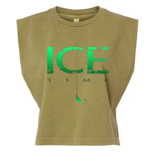 Ice Fishing - Ice Time with Ice Jig - Ice Fisherman Garment-Dyed Women's Muscle Tee