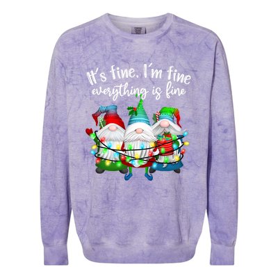 Its Fine Im Fine Everything Is Fine Gnome Christmas Lights Gift Colorblast Crewneck Sweatshirt