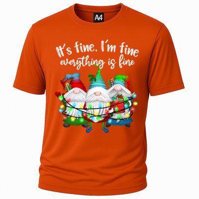 Its Fine Im Fine Everything Is Fine Gnome Christmas Lights Gift Cooling Performance Crew T-Shirt