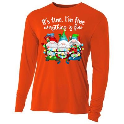 Its Fine Im Fine Everything Is Fine Gnome Christmas Lights Gift Cooling Performance Long Sleeve Crew