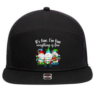 Its Fine Im Fine Everything Is Fine Gnome Christmas Lights Gift 7 Panel Mesh Trucker Snapback Hat