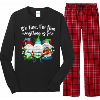 Its Fine Im Fine Everything Is Fine Gnome Christmas Lights Gift Long Sleeve Pajama Set