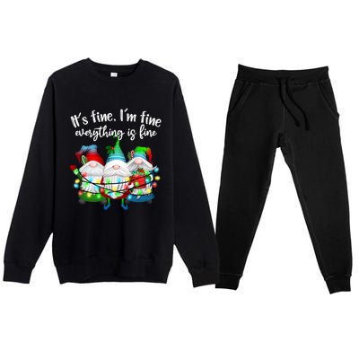 Its Fine Im Fine Everything Is Fine Gnome Christmas Lights Gift Premium Crewneck Sweatsuit Set