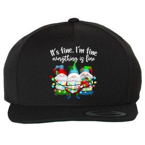 Its Fine Im Fine Everything Is Fine Gnome Christmas Lights Gift Wool Snapback Cap