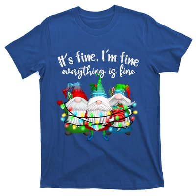 Its Fine Im Fine Everything Is Fine Gnome Christmas Lights Gift T-Shirt