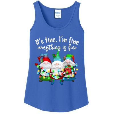 Its Fine Im Fine Everything Is Fine Gnome Christmas Lights Gift Ladies Essential Tank