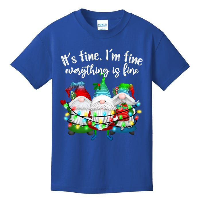 Its Fine Im Fine Everything Is Fine Gnome Christmas Lights Gift Kids T-Shirt