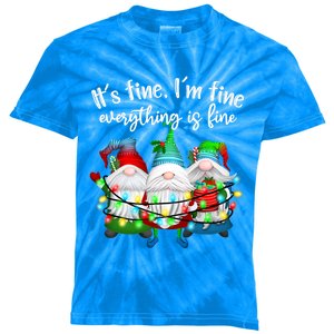 Its Fine Im Fine Everything Is Fine Gnome Christmas Lights Gift Kids Tie-Dye T-Shirt