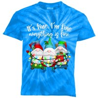 Its Fine Im Fine Everything Is Fine Gnome Christmas Lights Gift Kids Tie-Dye T-Shirt