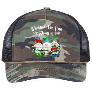 Its Fine Im Fine Everything Is Fine Gnome Christmas Lights Gift Retro Rope Trucker Hat Cap