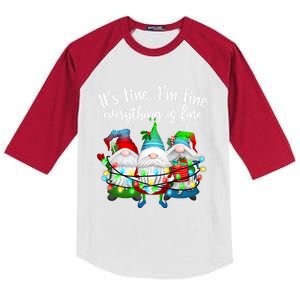 Its Fine Im Fine Everything Is Fine Gnome Christmas Lights Gift Kids Colorblock Raglan Jersey